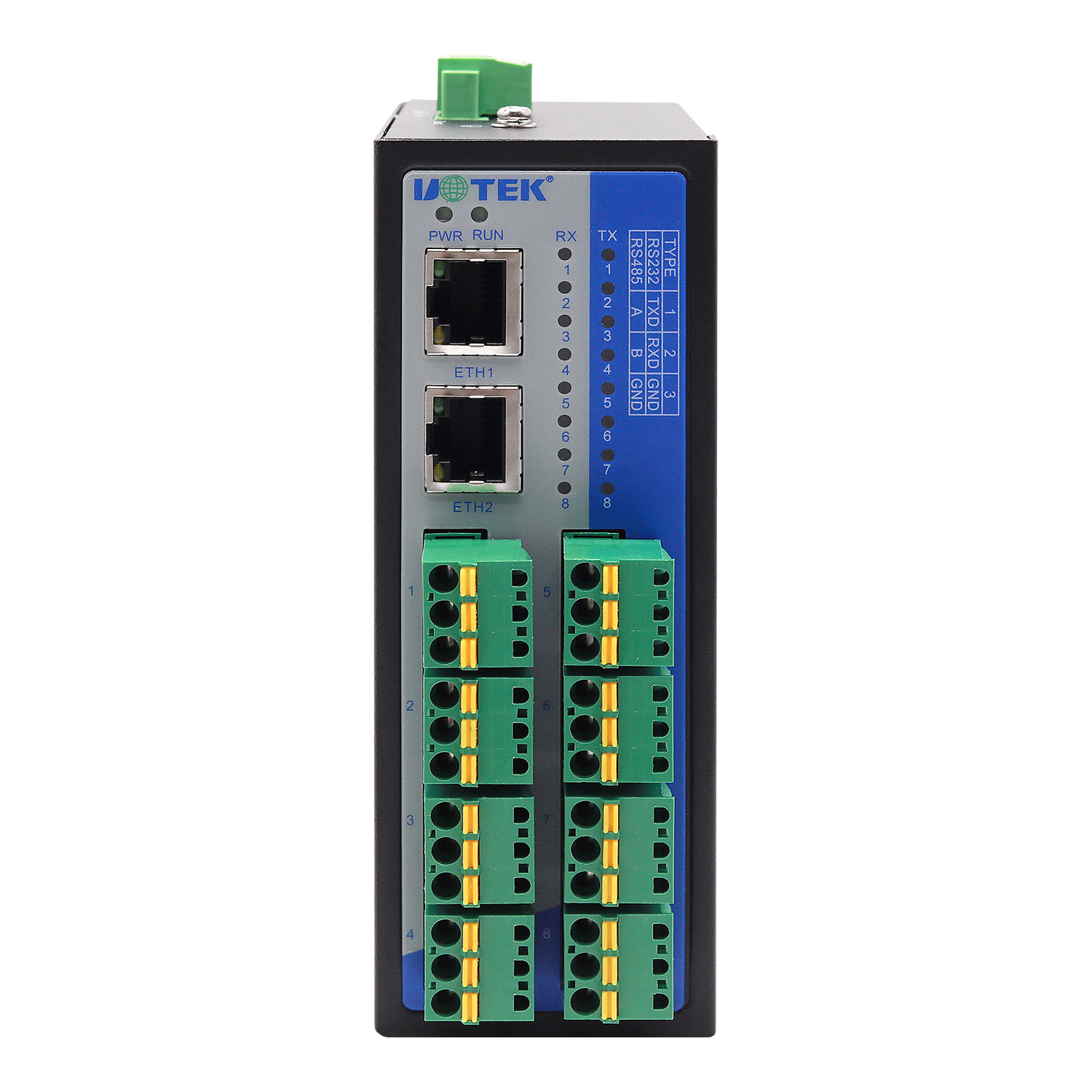 導軌式8口RS-232/485串口服務器